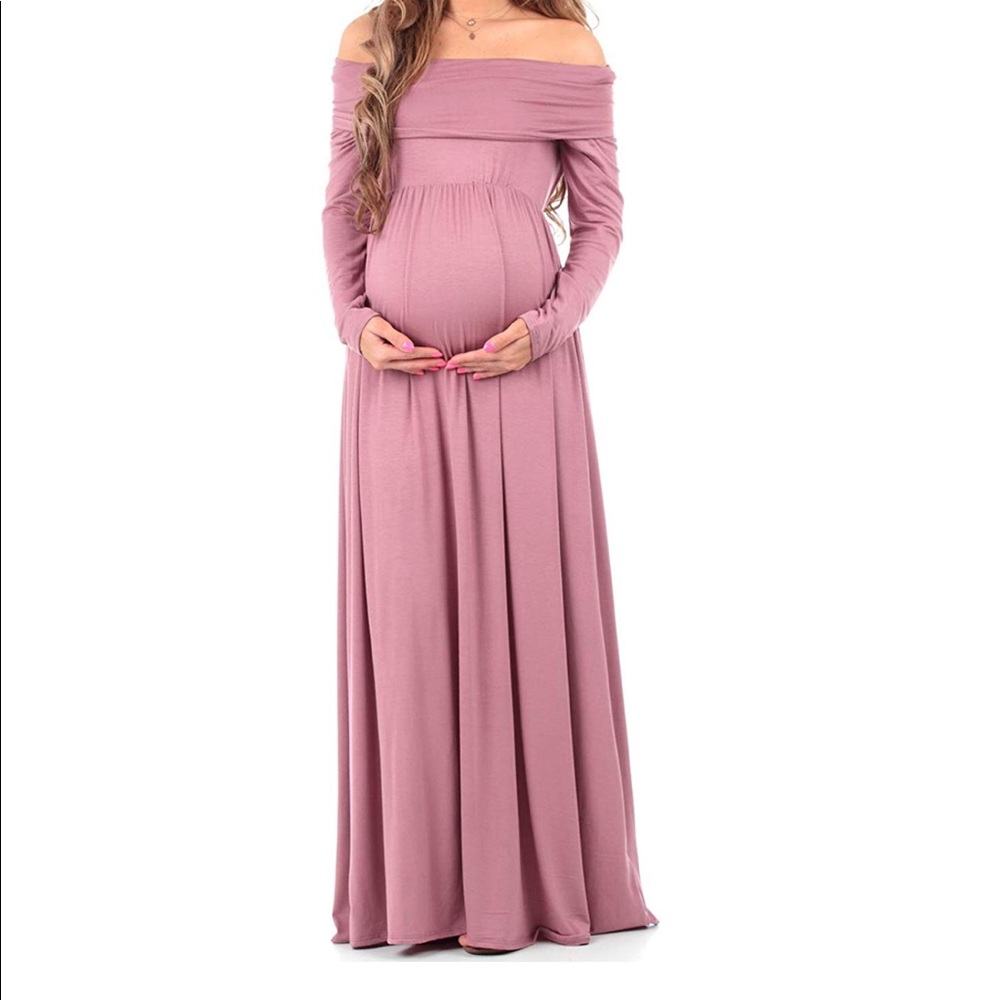 Off Shoulder Mauve Maxi Maternity Dress